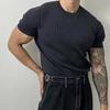 Camiseta Deportiva de Verano para Hombre Hilo de Punto Elástica Cuello O Ajuste Slim Color Sólido Manga Corta Jersey Entrenamiento Gimnasio Top de Entrenamiento