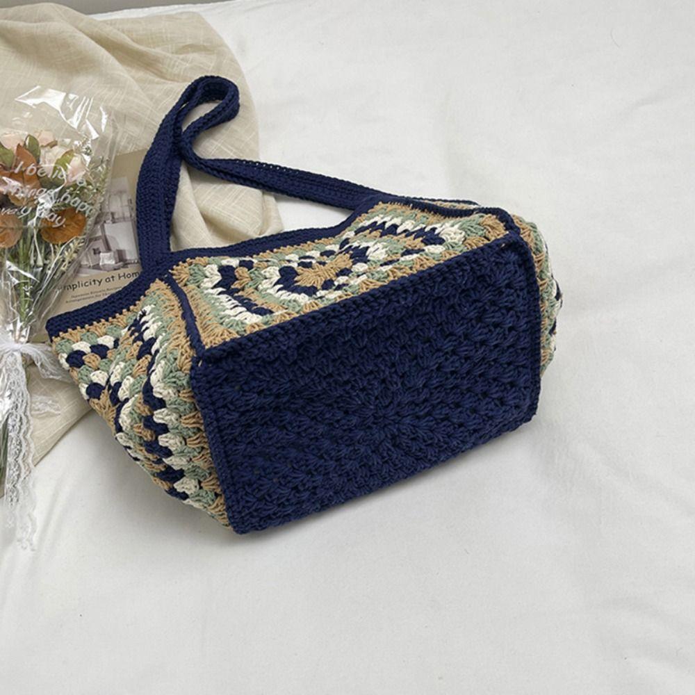 Braided Hollow Out Knitted Weave Bag Ethnic Style Beach Bag Sweet Crochet Tote Bag  Beach