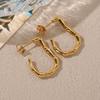 304 Stainless Steel Bamboo Texture C-Shape Hoop Earrings for Women