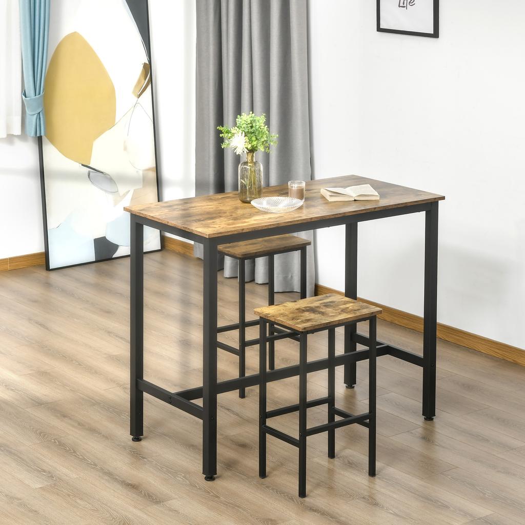 Industrial Bar Stools, Set of 2 Kitchen Breakfast Bar Chairs with Footrest, Counter Height Island Stools for Dining Area, Home Pub, Rustic Brown