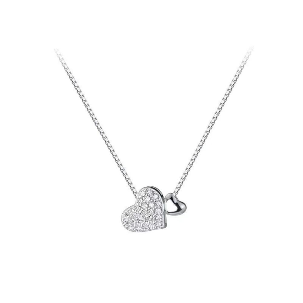 Zircon Double Love Necklace Women's Light Luxury Simple Sweet Niche High-end Clavicle Chain