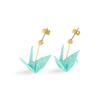 Ren Ladies Origami Earrings (Crane - Washi Light Blue) Surgical Stainless Steel Made Japan Handmade Medical Metal Low Allergy Irritation Japanese