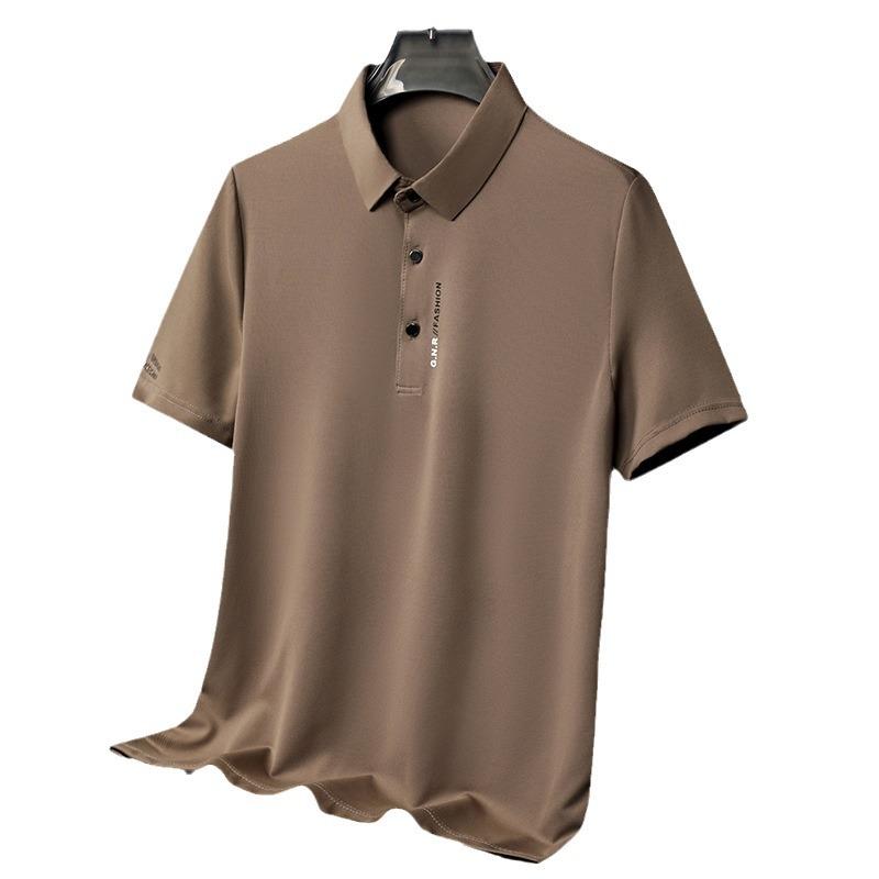 Summer Men's Short-sleeved Lapel POLO Shirt, Fashionable Solid Color Small Waffle Middle-aged Men's Casual Printed Dad Shirt