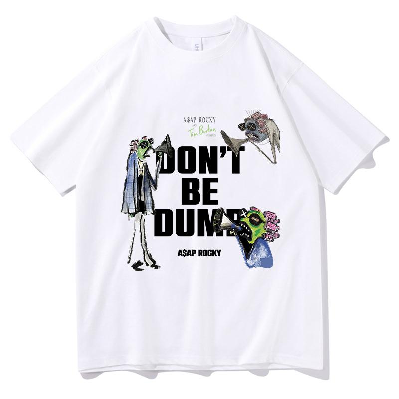 Men AAP ROCKY Don T Be Dumb T Shirts 100 Pure Cotton Tops Beach Classic Short Sleeve TShirt Crew Neck Fashion Tshirt Clothes