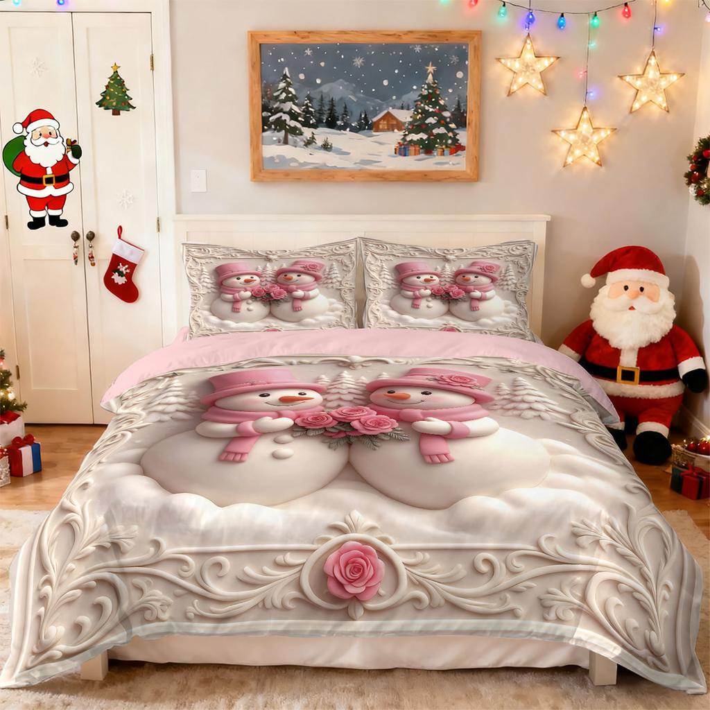 Bed Three-Piece Christmas Element Quilt Cover Pillowcase Digital Printing Kit