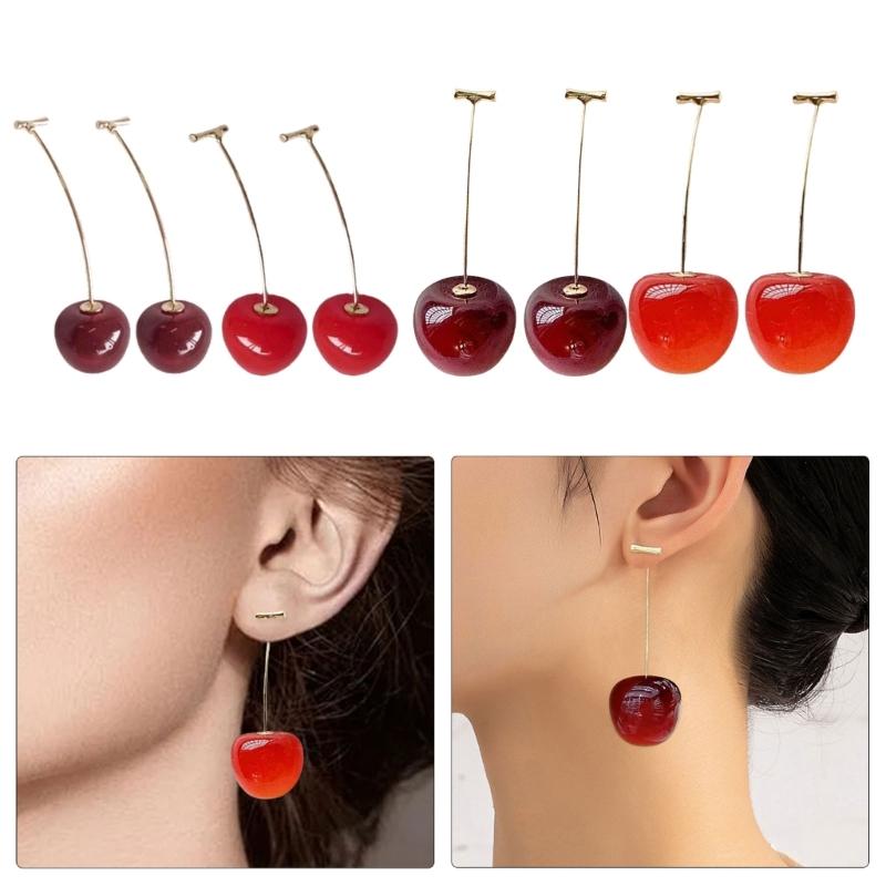 Elegant Cherry Fruit Earrings Long Hanging Fashion Statement Earrings Fashion Cherry Jewelry Perfect for Stylish Outfits