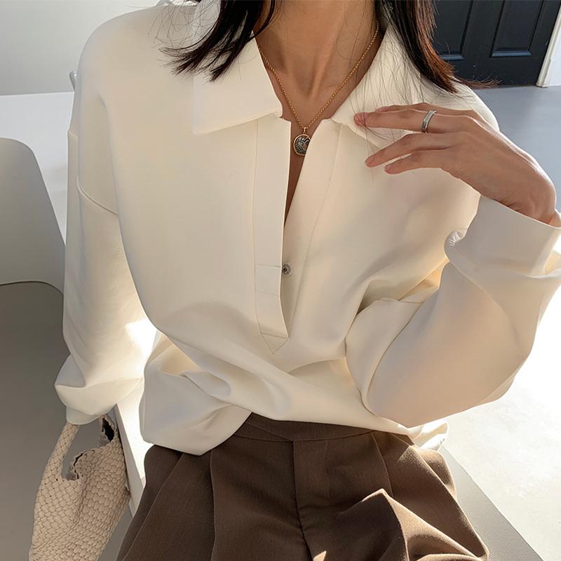 Damen Sweatshirt Einfarbig Casual Pullover Top Polo Kragen Mode