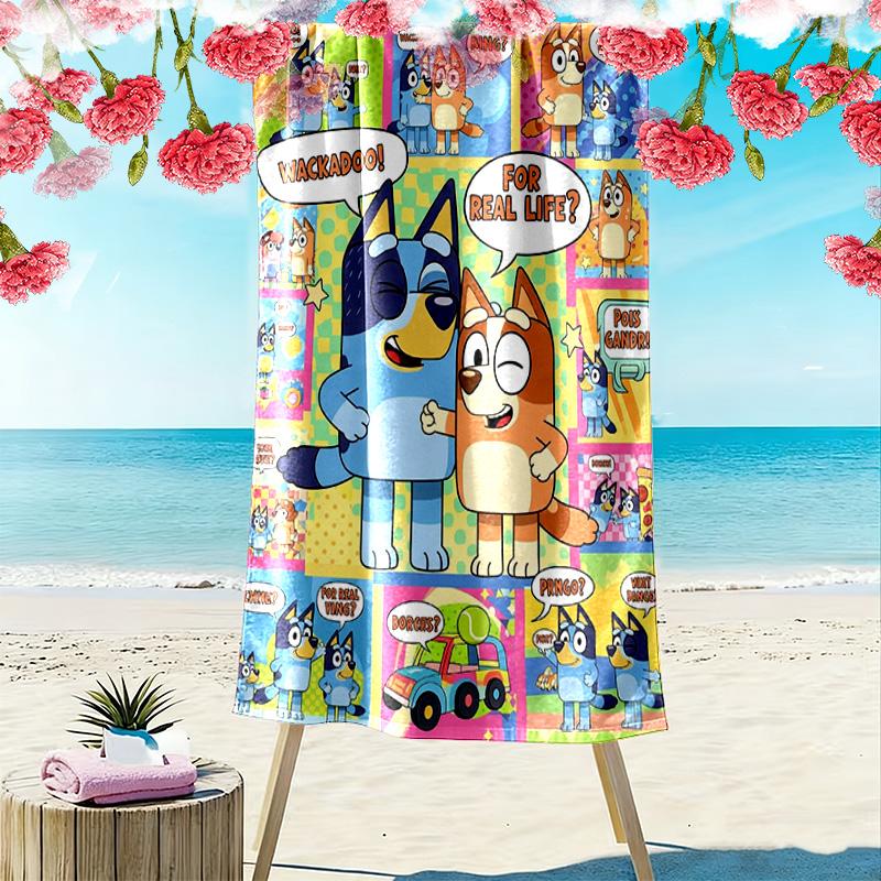 Bluey Cartoon Print Beach Towel, Large Soft Quick Dry Towel for Beach Camping Swimming
