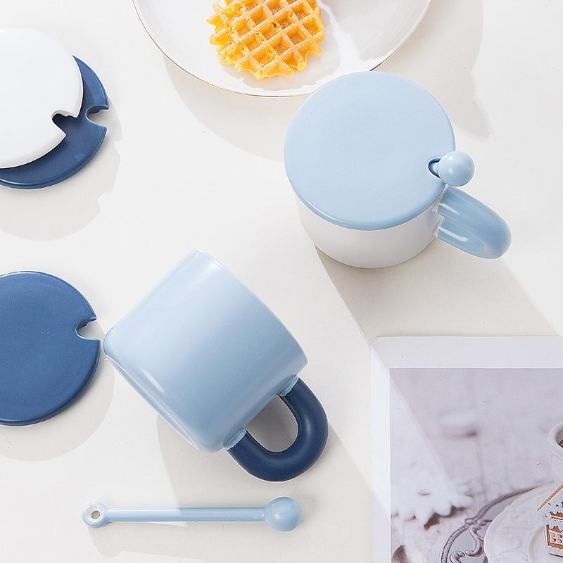 Creative Cartoon Ceramic Cup Cute Animal Mug with Lid Spoon Couple Water Cup Valentine's Day Cup Coffee Cup