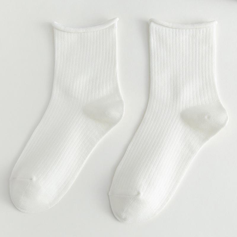 Girls' White Mid-Calf Summer Socks, Thin Japanese JK Style with Lolita Bubble Cuffs
