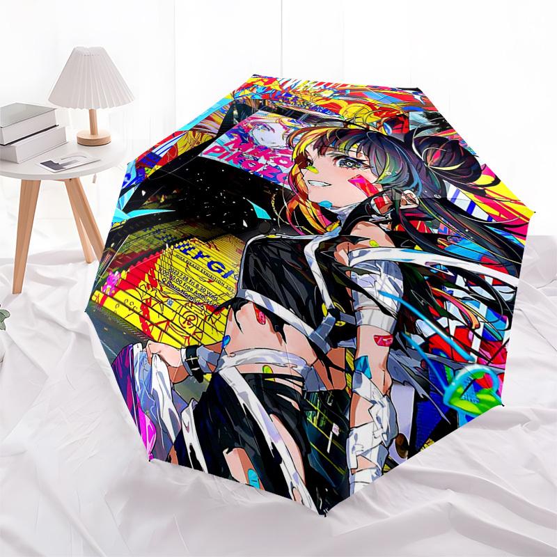 1 ud. Paraguas de Exterior Inspirado en Mikoto Mikazuki - Apertura/Cierre Automático, Diseño Portátil Plegable en 3, Armazón de Hierro de 8 Varillas, Regalo Perfecto para Fans, Viaje