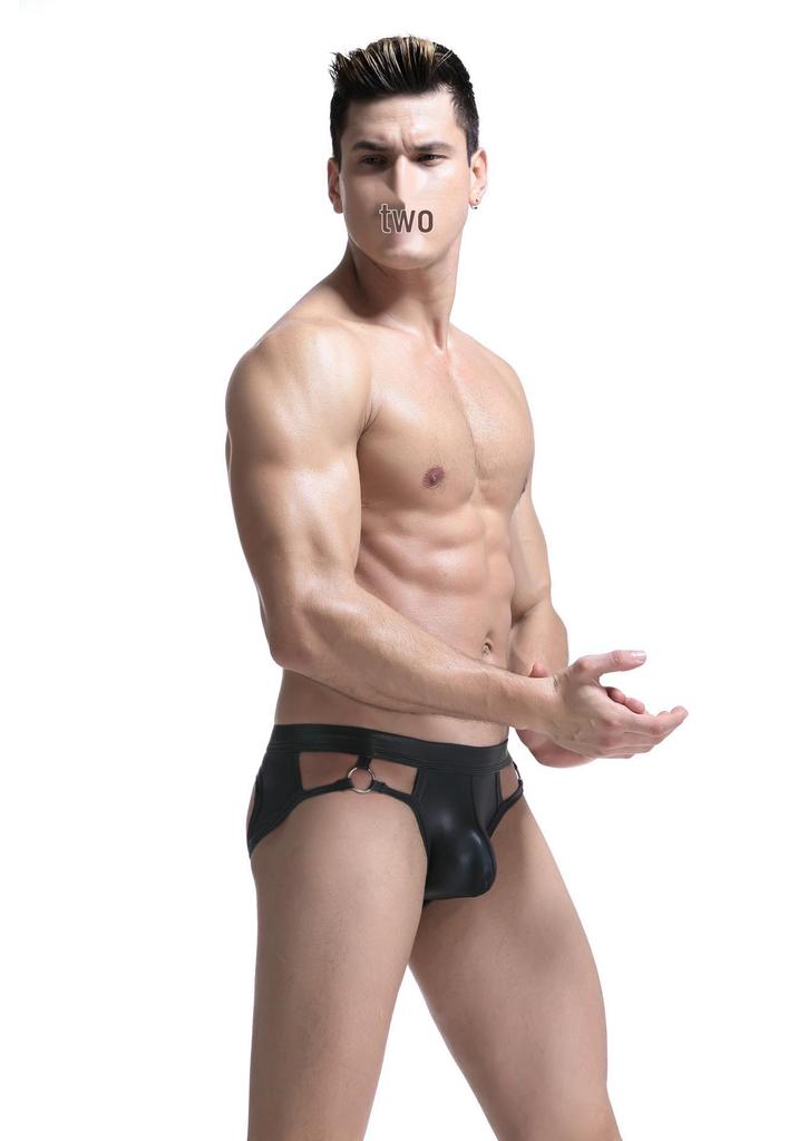Herren Faux Lackleder Ring-Slips mit U-Beutel und Hohlrücken-Design