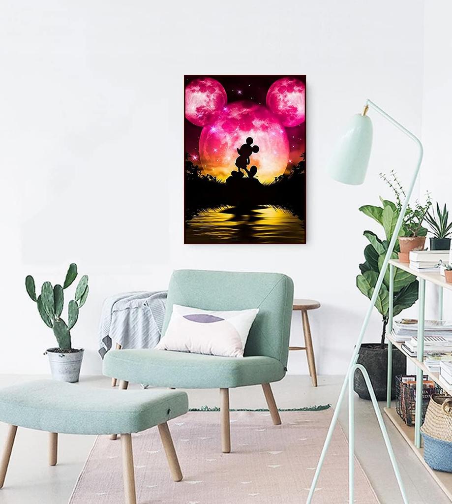 Moonlit Mickey Silhouette - 5D Diamond Painting Set, Handmade Craft, Stress Relief Diamond Art Home Decor Mural, Interior Decoration, Diamond Art