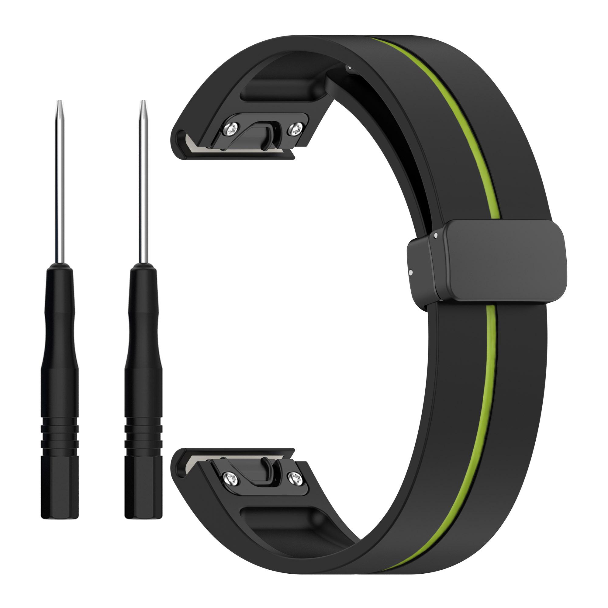 

Ремешок для часов 20 мм для Garmin Fenix 8 43 мм/Fenix 7S/6S Силиконовый ремешок для часов с магнитной черной застежкой Black/Green