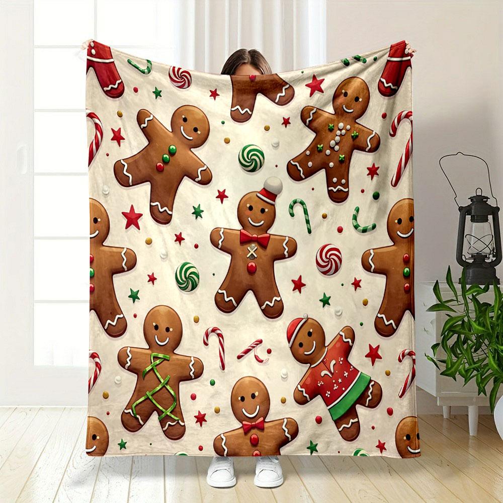 Gingerbread Man Holiday Pattern Print Blanket Soft and Cozy Perfect for the Living Room Bed Sofa or a Nap,gift