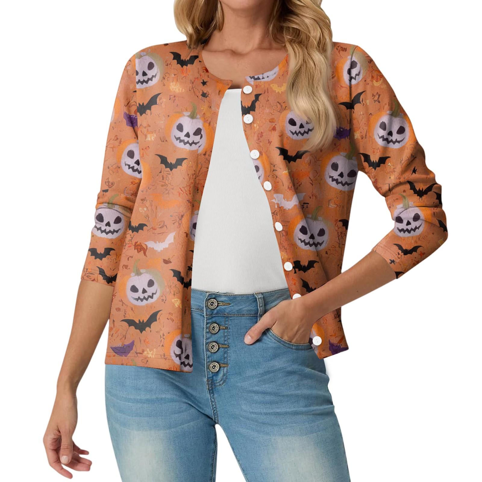 

Women s Fashionable, Casual, Comfortable Halloween Print Cardigan Jacket L шафрановий