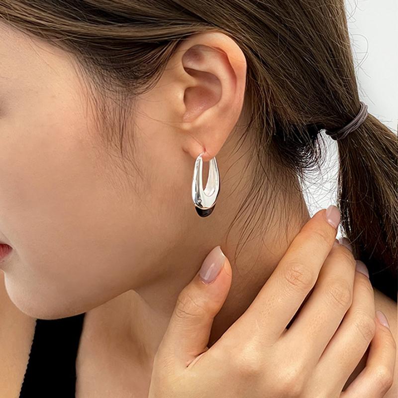 Sterling Silver Black Agate Earring for Women Geometry Water Droplets Versatile Design Gift Jewelry Dropshipping