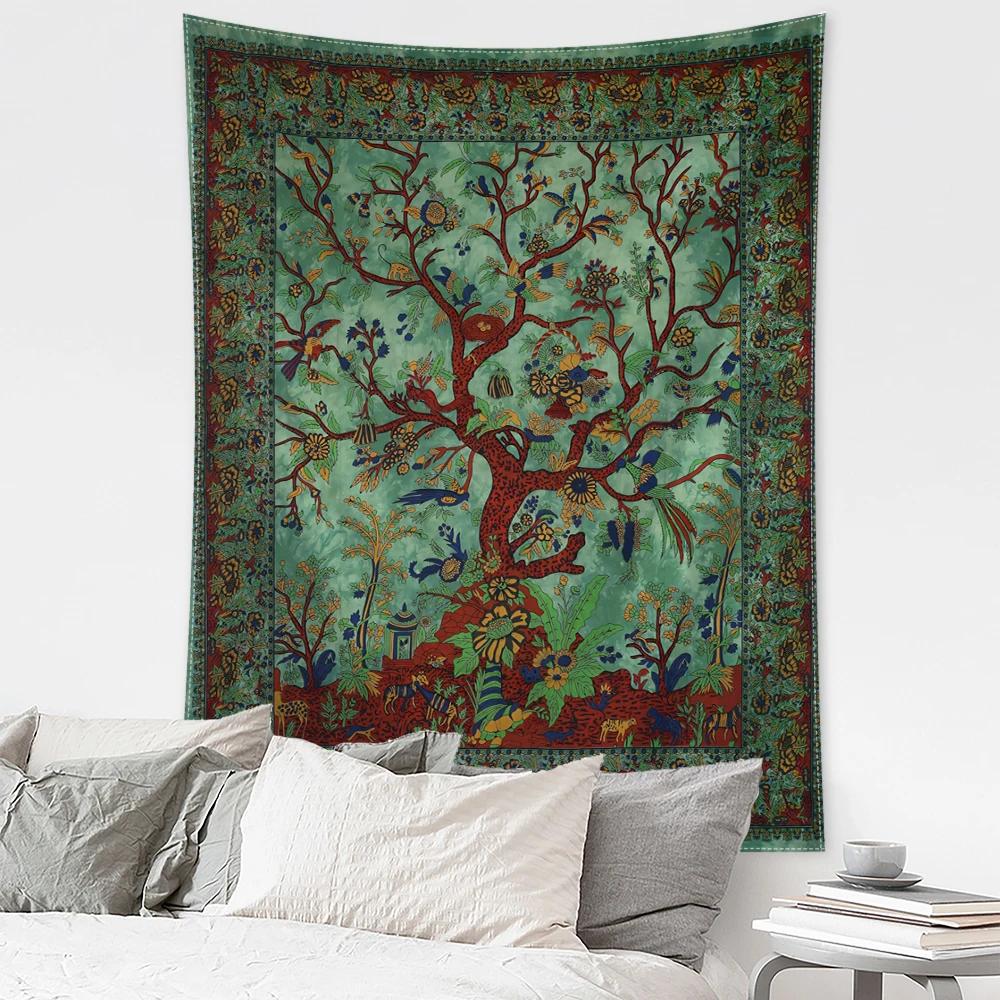 

VIKAMA Indian Tree of Life Tapestry Bohemian Vintage Flower Background Cloth Exotic Ethnic Style Living Room Decoration 74x94cm(29x37in)
