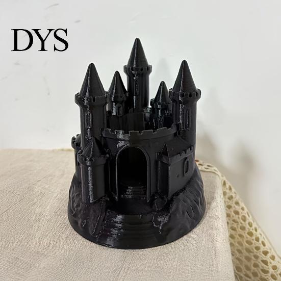 Retro Magischer Turm Schmuck 3D Gedruckter Mittelalterlicher Schloss Kerzenhalter, Gotischer Dunkel Schwarz Matt Teelicht Ständer Kerzenständer, Fantasy für Halloween