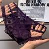 Purple Lace Bow Low-Waist Mesh Thong Panty for Women