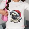Cute Pug Wearing a Santa Hat Christmas T Shirt Festive Dog Lovers Novelty Holiday Unique Xmas Pet Lover Top Vintage Washed
