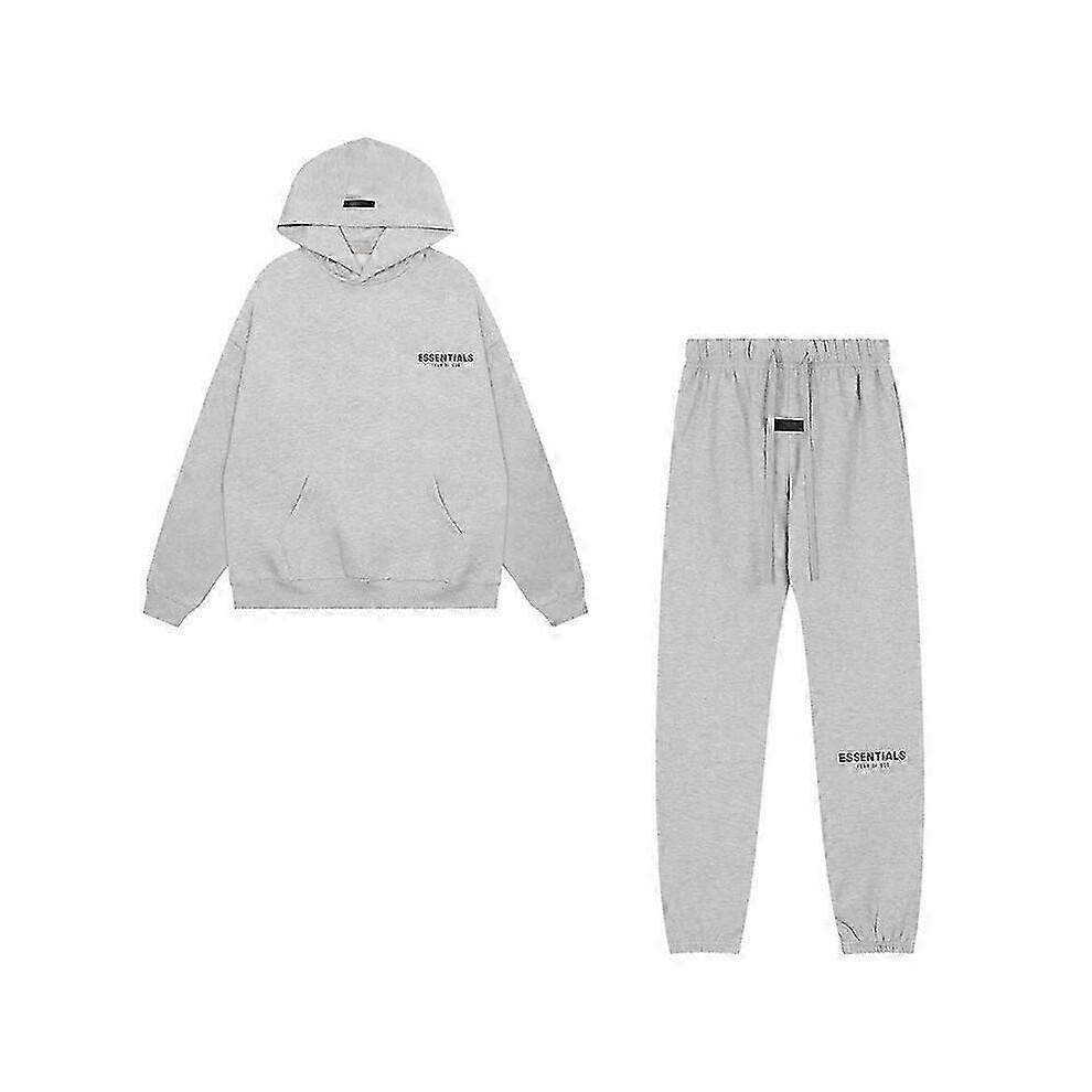 (Gray,) Essentials 3d Silicone Letter Flocking Print American Sweater Jacket + Pants Casual Suit For Men And Women