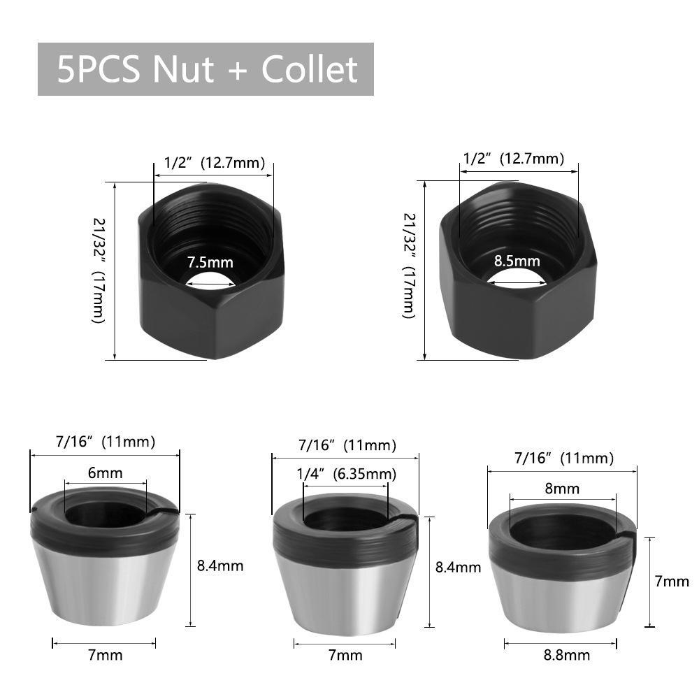 6mm/8mm Angle Grinder Trimmer Collet Converter Sleeve for Milling Cutter