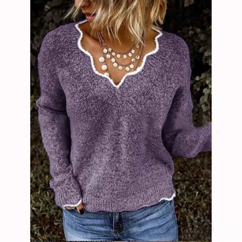 2025 Women's V-neck Knit Pullover Sweater - Cute, Multiple Colors, In Stock