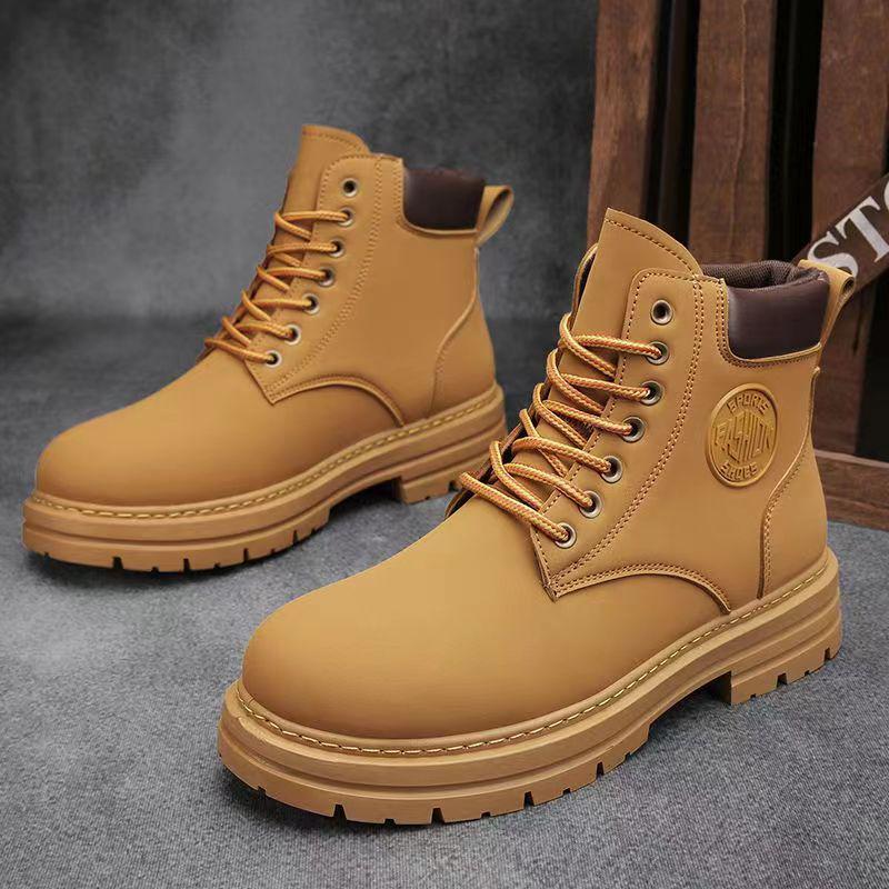 Stivali Martin Unisex Giallo Ape Grandi a Metà Polpaccio - Suola Spessa, Stile Britannico, Perfetti per l'Autunno.