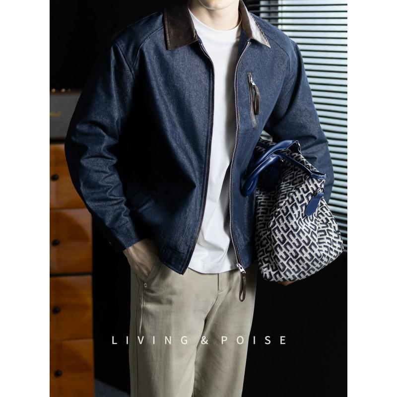 Mens Retro Color Block Denim Jacket Cotton Blend Casual Commute Style 2026 Season