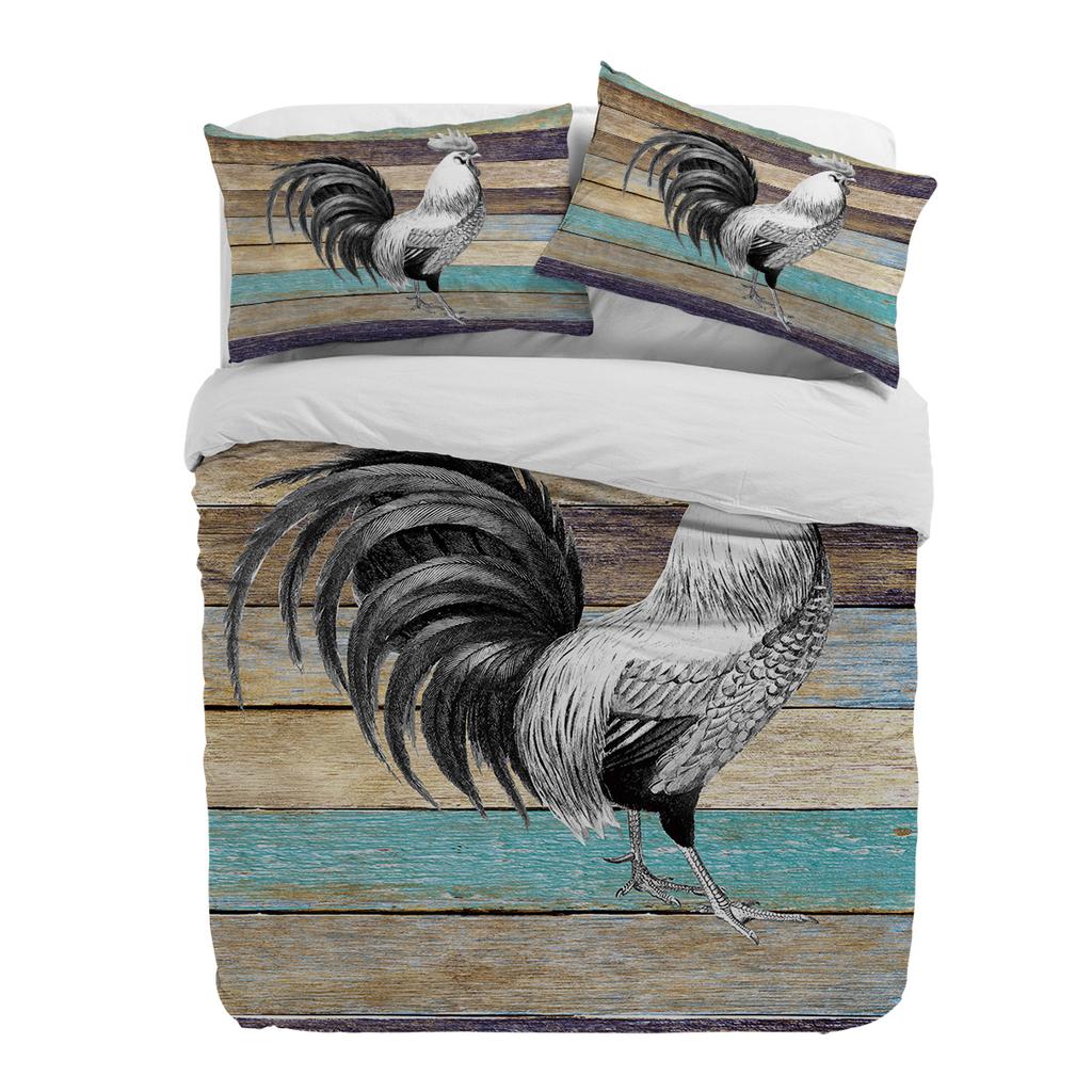 Farm Animal Rooster Wood Grain Duvet Cover With Pillow Case Custom 3pcs Bedding Set Quilt Cover Double Bed Home Textile