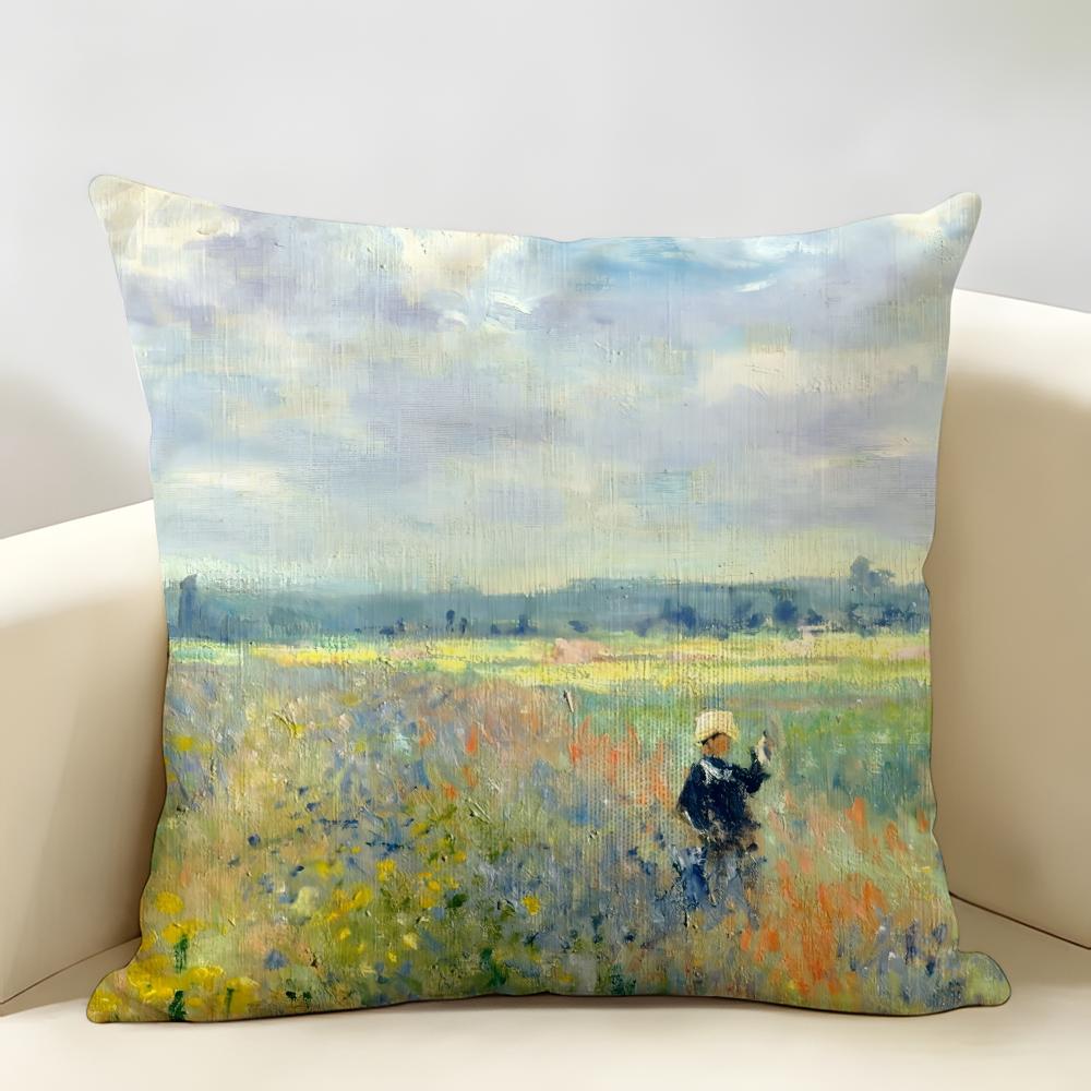 Claude Monet Oil Art Cushion Cover Natural Linen Organic Fabric DoubleSided Printing Room Sofa Decor Pillow Case