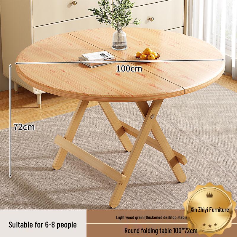 Compact Round Folding Dining Table: Portable Wooden Multi-functional for Small Spaces and Outdoor Use.