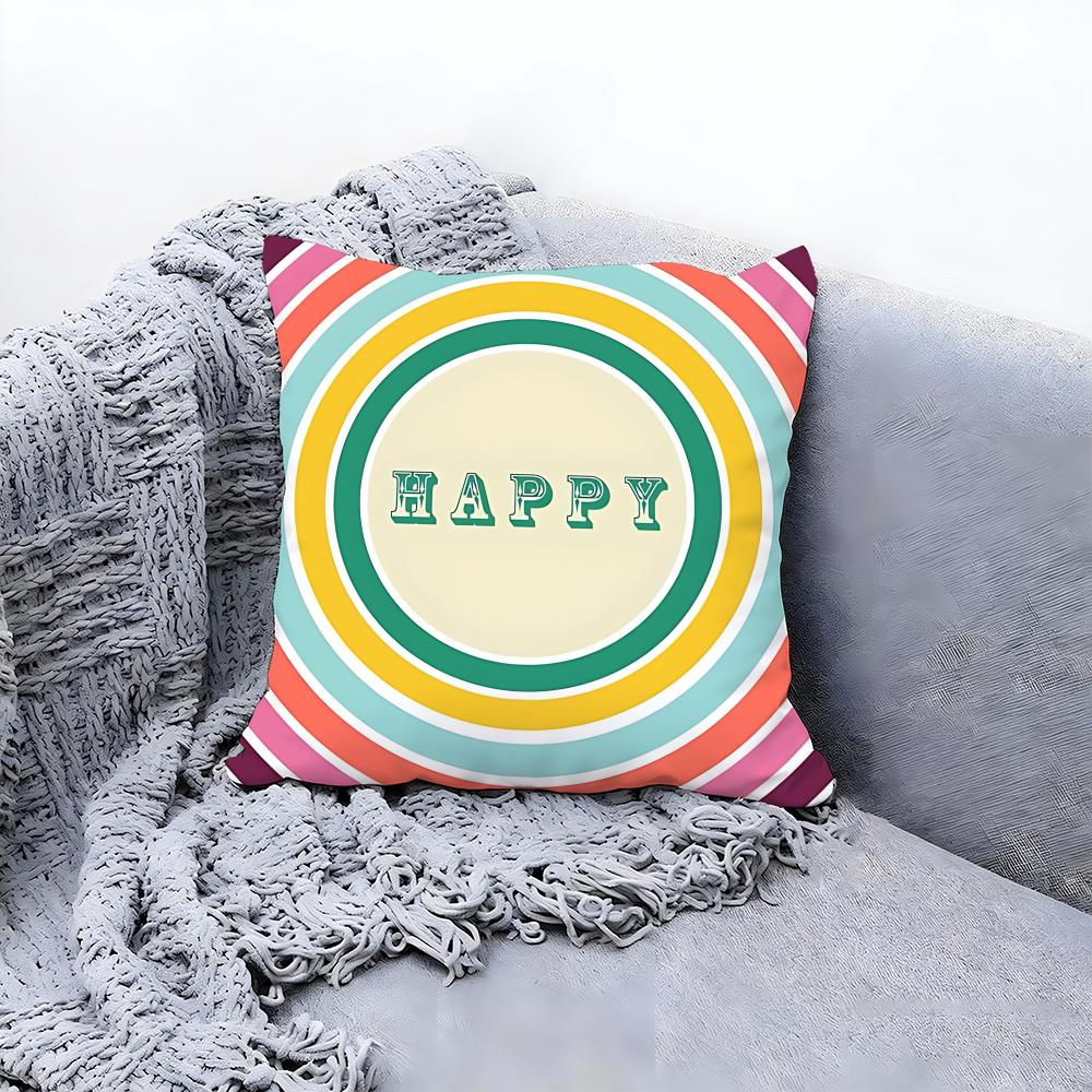 Joyful Happy Cushion Cover Premium Comfort Reversible Pillow Cove Two In One Design for Any Room Car Interior