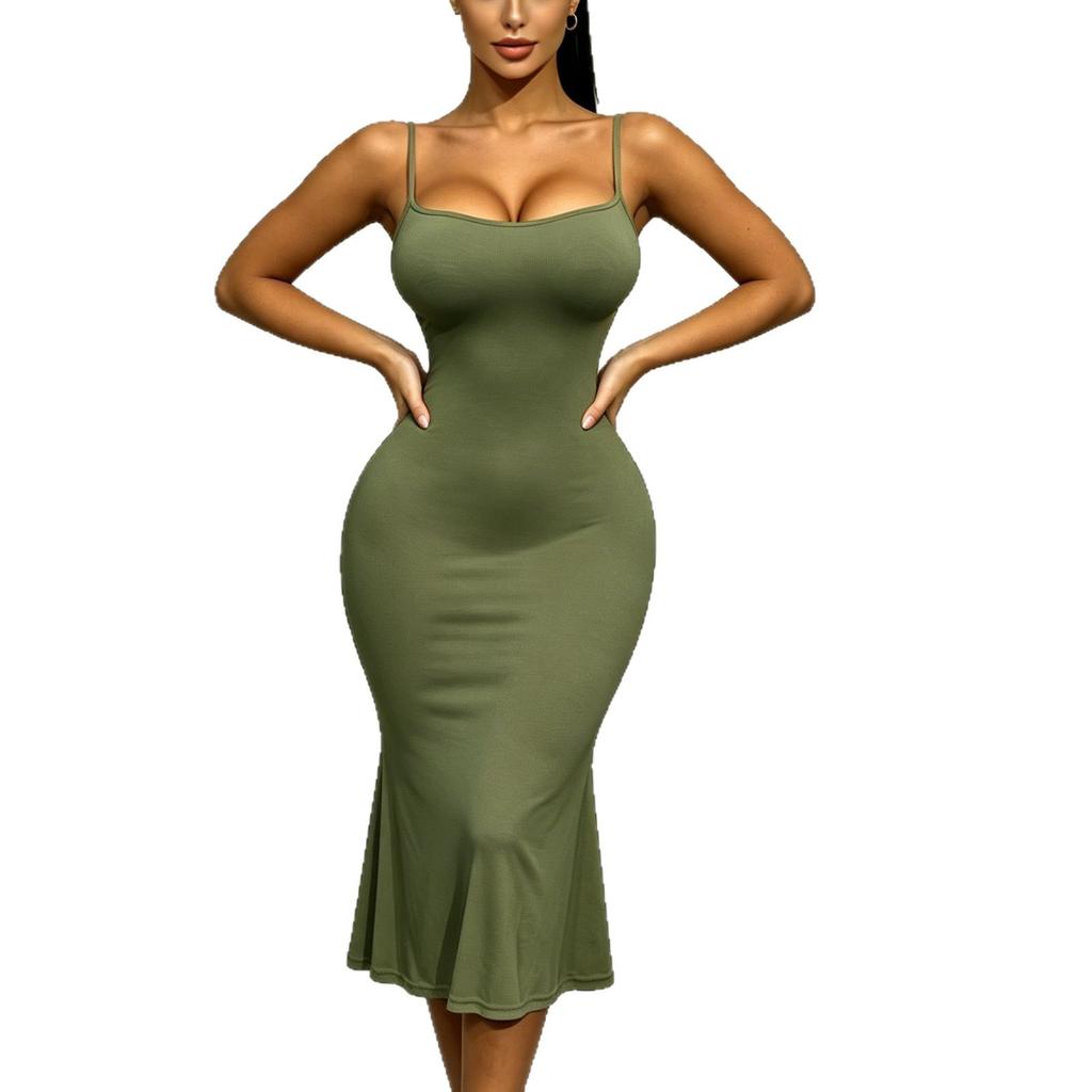 Kardashian Suspender Dress European and American New Spice Girl Skirt Vacation Medium and Long Skirt Slim Temperament Hip Fishtail Skirt