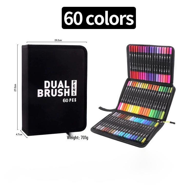 

Double-Ended Watercolor Pen Set with Soft Tip: Black Barrel Fineliners for Art Students in Cloth Bag