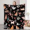 VIKAMA Cat and Floral Flannel Blanket Cat Blanket Is Soft and Machine Washable, Suitable for Sofa or Bed Home Decoration