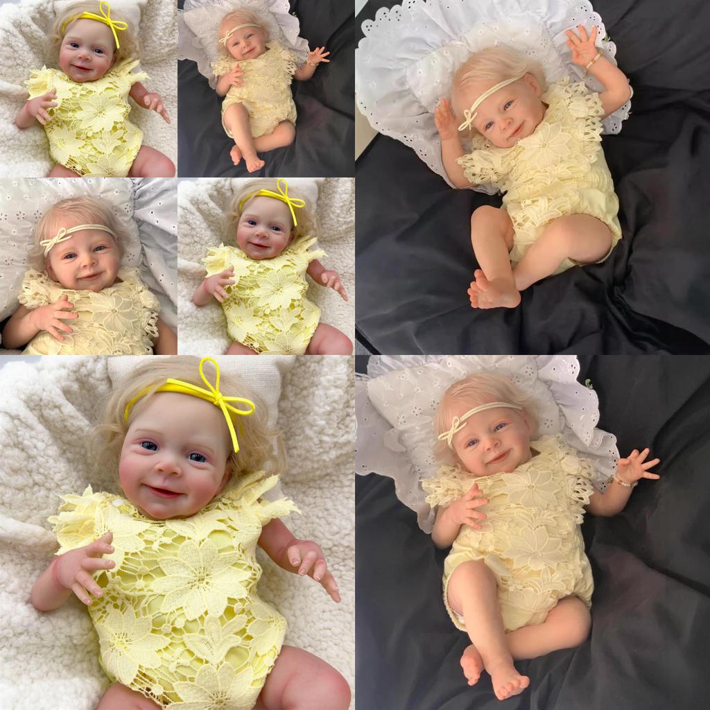 Złote Włosy Symulacja Zabawka Lalka Reborn Z Żółtym Ażurowym Ubraniem Design Dla Dzieci Prezent Świąteczny