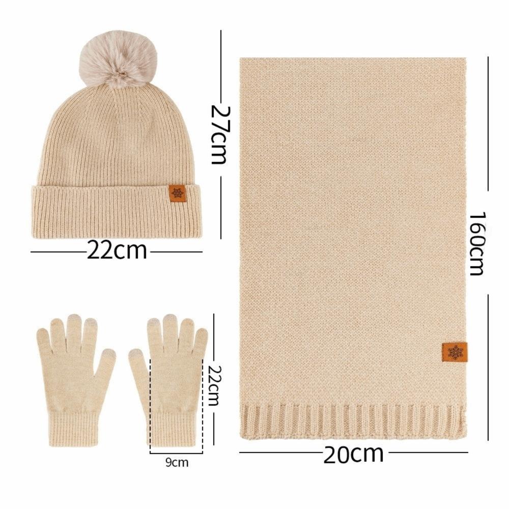3Pcs/Set Thicken Knit Beanie Snood Set Plush Lining Touchscreen Gloves for Men Women