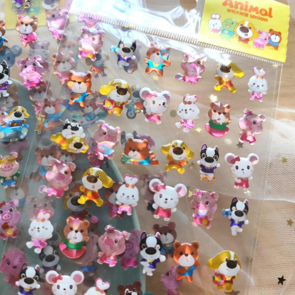 4-Piece Cute Adorable Animal Epoxy Resin Stickers - Crystal Kids' Decorative Stickers for Phones, Hand Accounts, Diaries