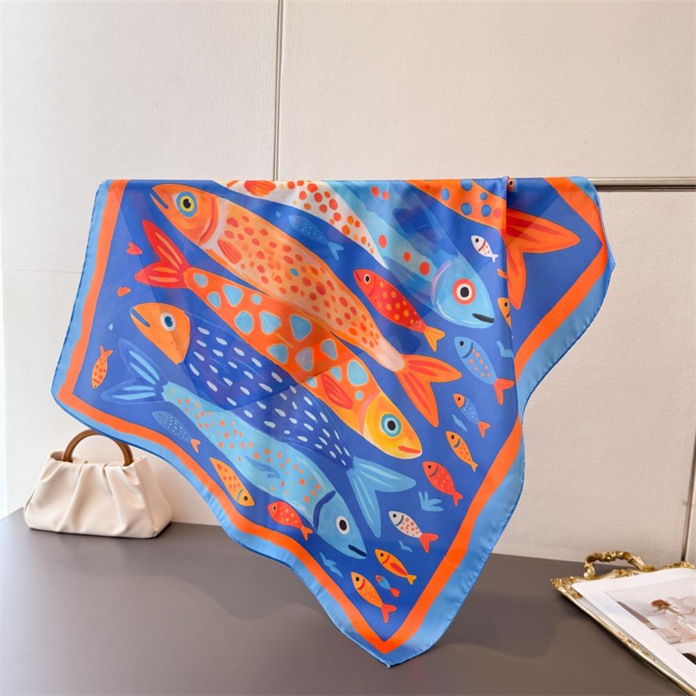 Cartoon Imitation Silk Scarf Shawl High-end Print Neck Scarf Headscarf High Quality Square Scarf