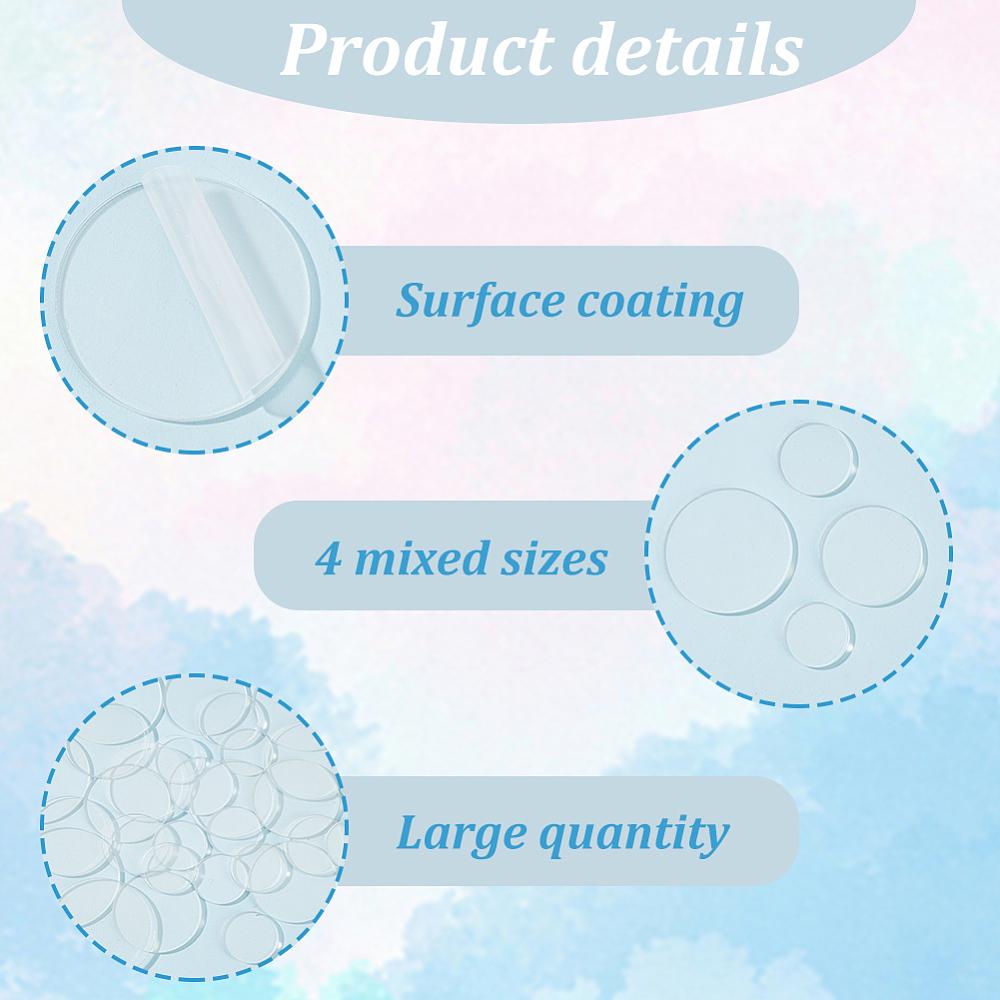 1box 140pcs 4 style Acrylic Flat Round Action Figure Display Bases with 4pcs Acrylic Double-sided Pads Clear Base: 24.5~49.5x2mm Pad: 10x1mm