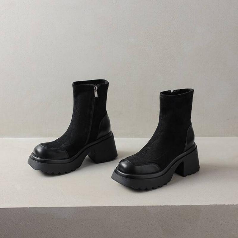 Autumn and Winter Suede Large Size Martin Boots Women's Platform Women's Boots Non-slip and Comfortable Side Zipper Solid Color New Medium Boots Women