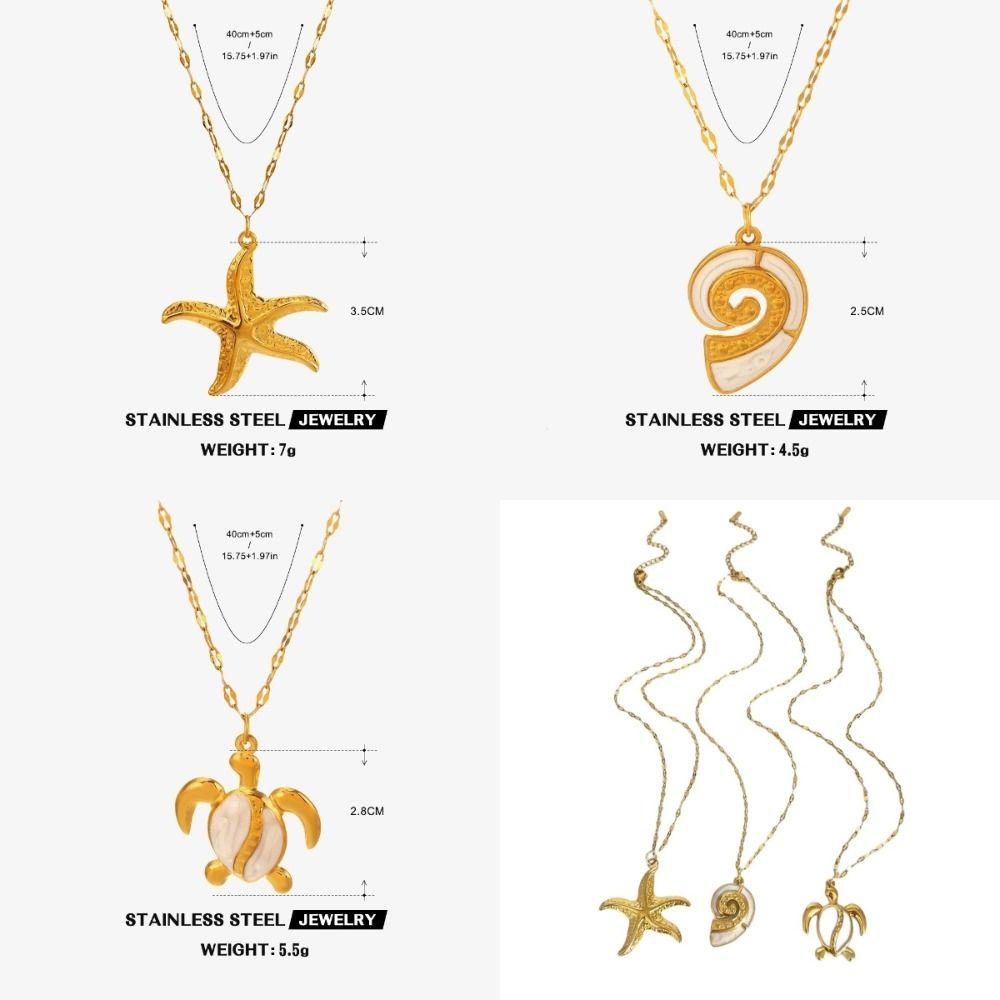 Ocean Elements Elegant Necklace Turtle Conch Design Collarbone Chain Daily Jewelry