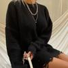 Women Sweater Three-Dimensional Tailoring Loose Fit Soft Knitted Sweater O-Neck Long Sleeve Ripped Holes Mid-length Tops