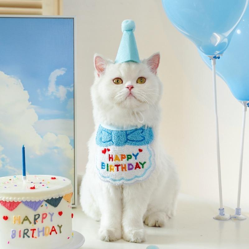 Pet Birthday Drool Bib, Cat Bib Scarf, Dog Cat Hat, Dog Decoration Supplies