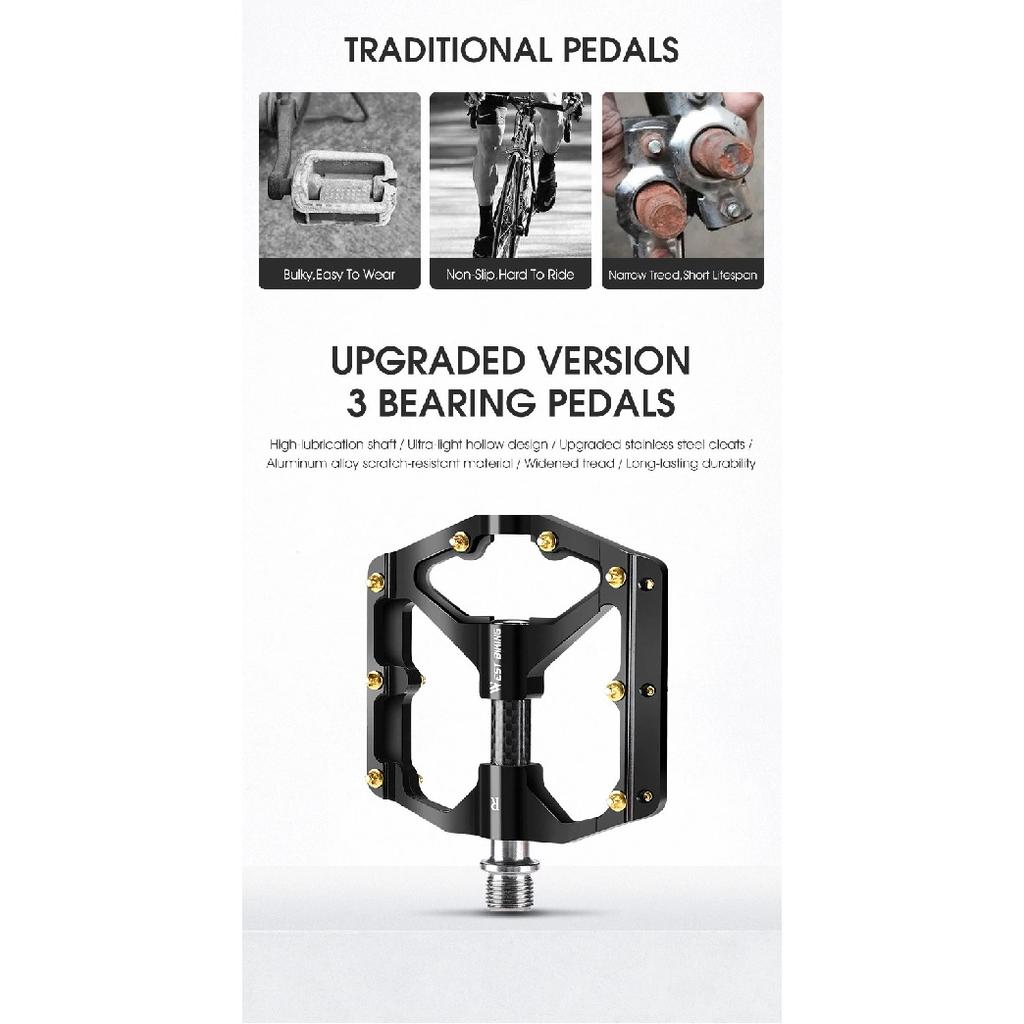 WEST BIKING Bicycle Pedal Three Bearing MTB Road Bicycle Pedal Aluminum Alloy Anti Slip Universal Bicycle Accessories