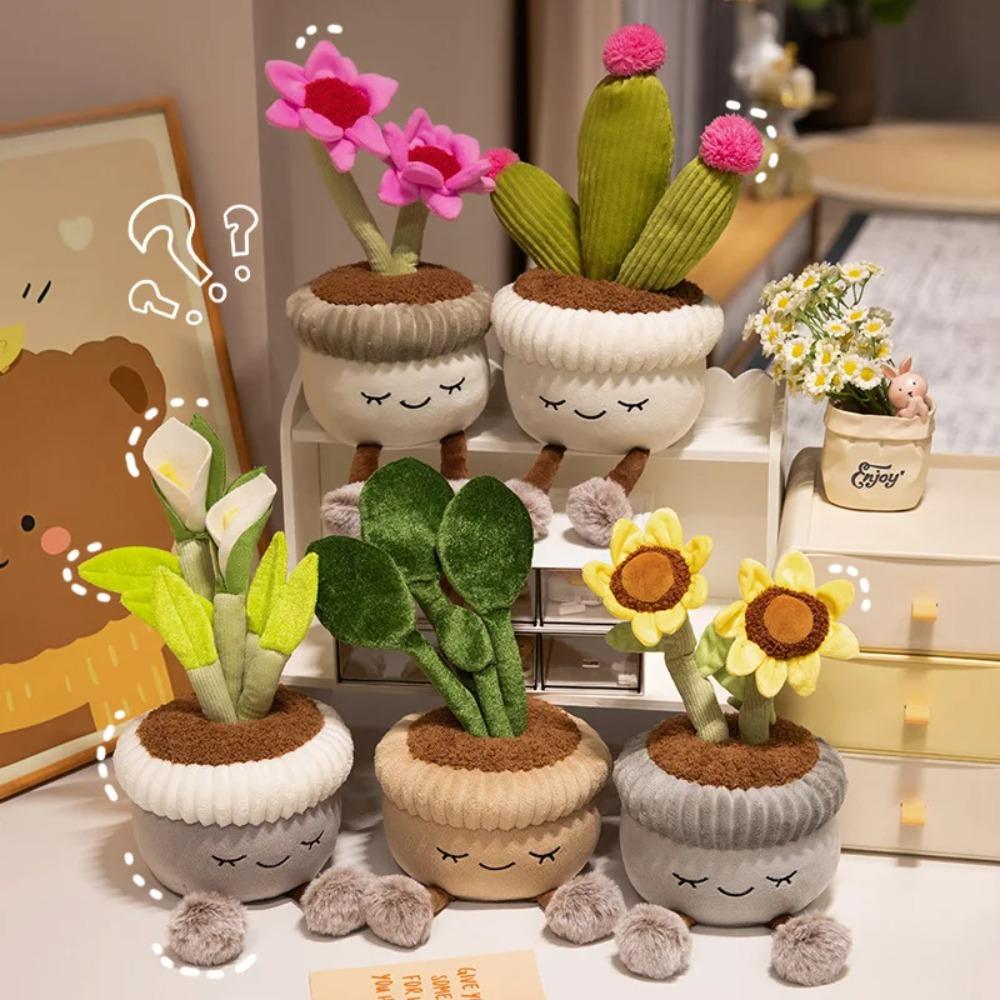 30cm Cartoon Potted Plant Plush Doll Cute Sunflower Rose Strawberry Cactus Calla Lily Plush Plant Home Decoration Gift For Kids