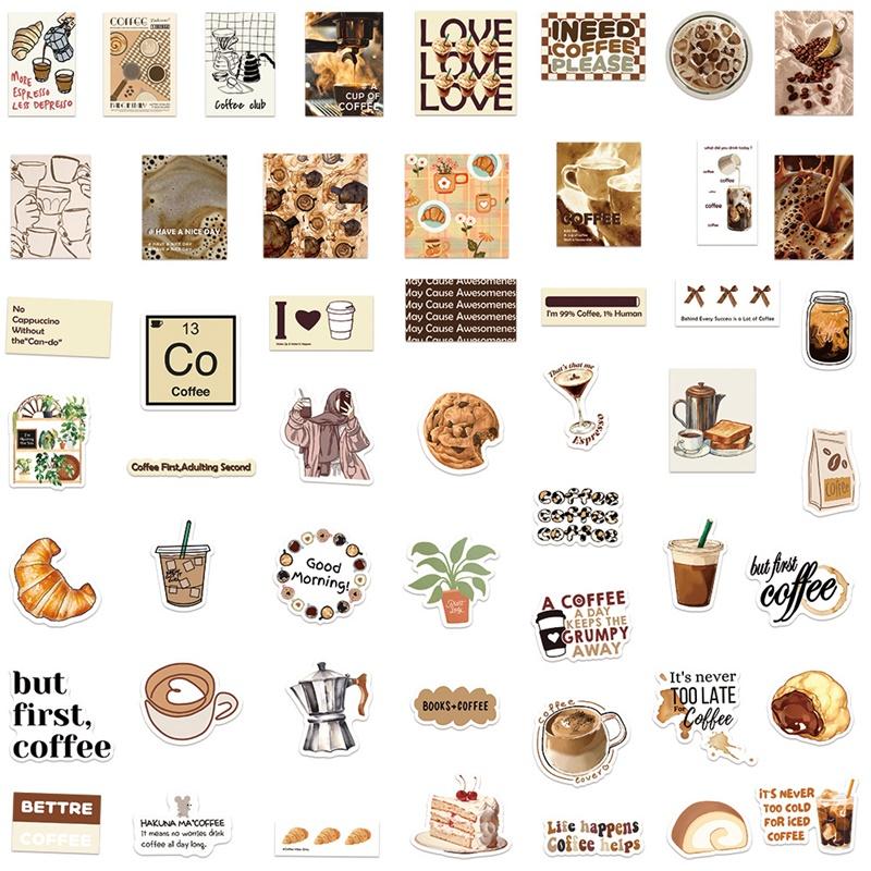 10/30/50PCS Vintage INS Coffee PVC Sticky Sticker Aesthetic DIY Decoration Scrapbooking Hand Accounting Supplies