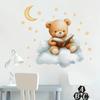 Cute Cartoon Teddy Bear with Clouds Stars Moon Wall Stickers, Self-Adhesive Decor for Kids Room Bedroom Decoration